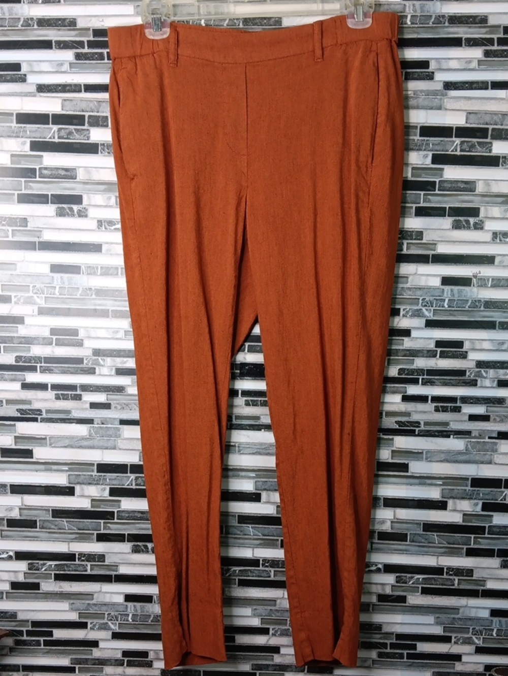 J Jill Linen Stretch Cropped Small Copper Brown Pants Fall Vibes Bohemian Casual